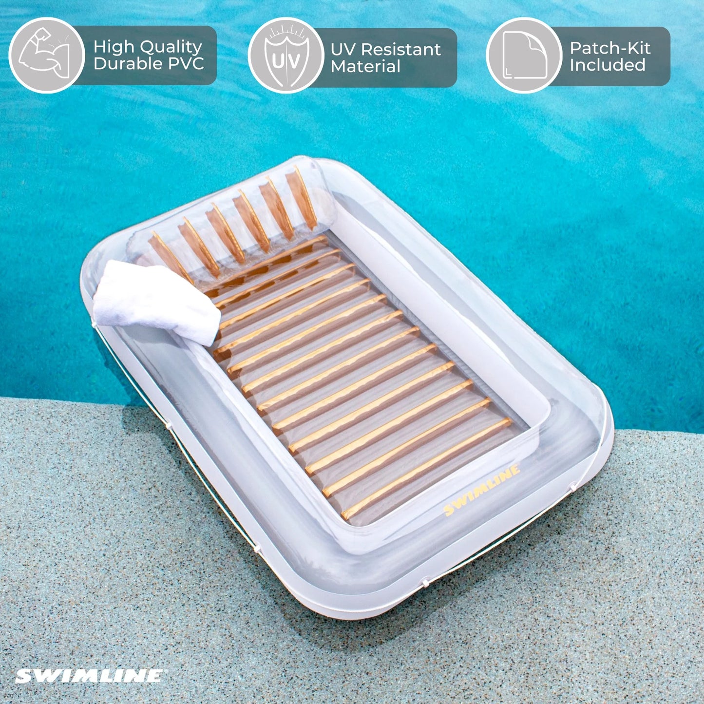 Luxe Edition Inflatable Suntan Tub Pool Lounger, White & Gold