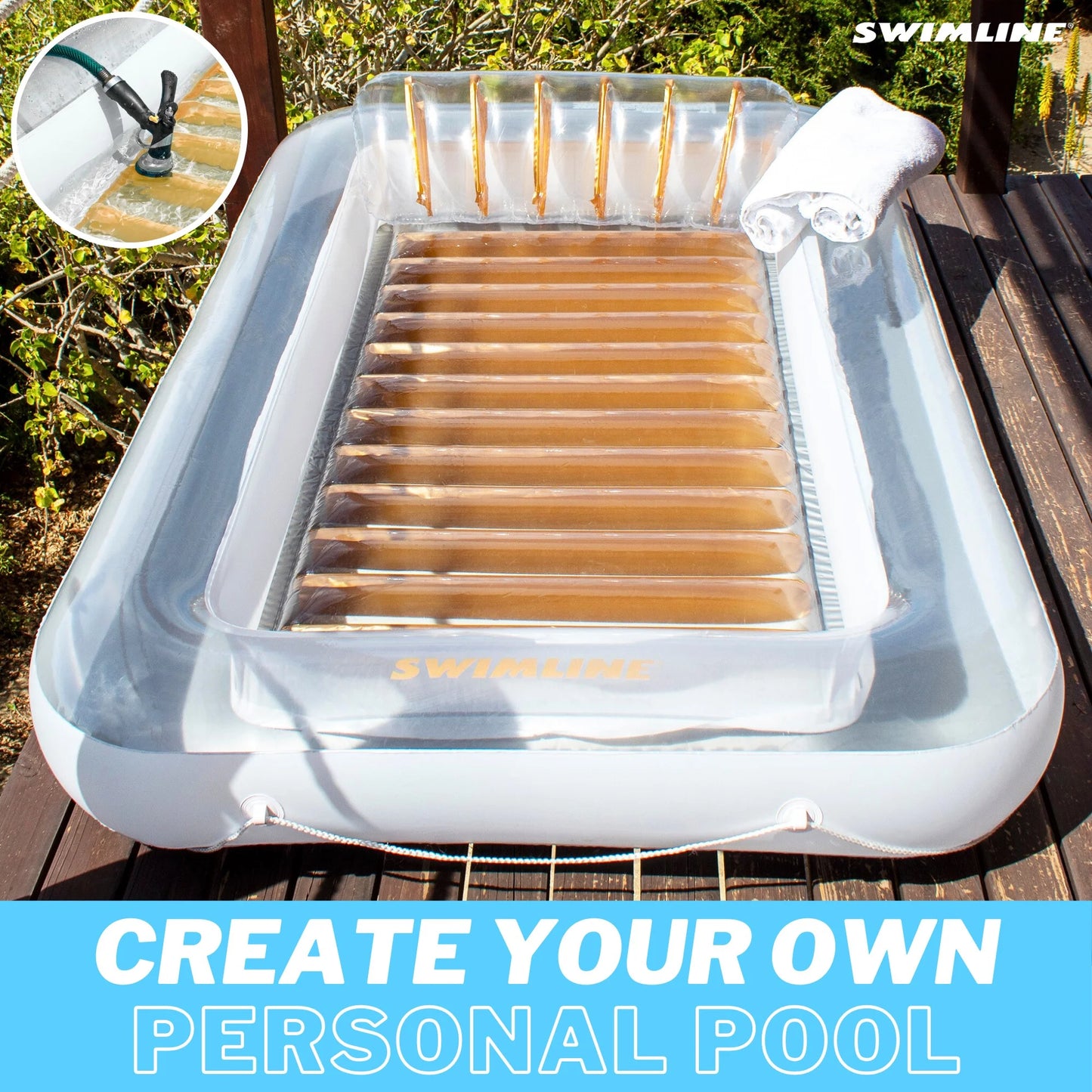 Luxe Edition Inflatable Suntan Tub Pool Lounger, White & Gold