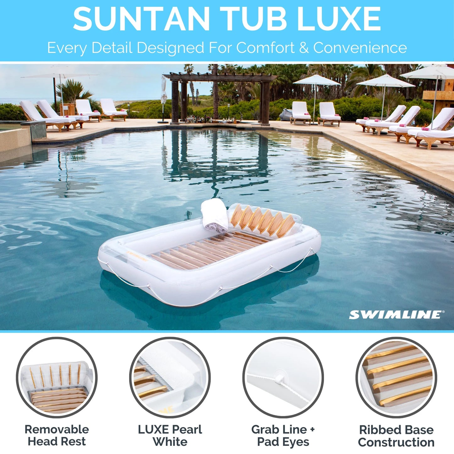 Luxe Edition Inflatable Suntan Tub Pool Lounger, White & Gold