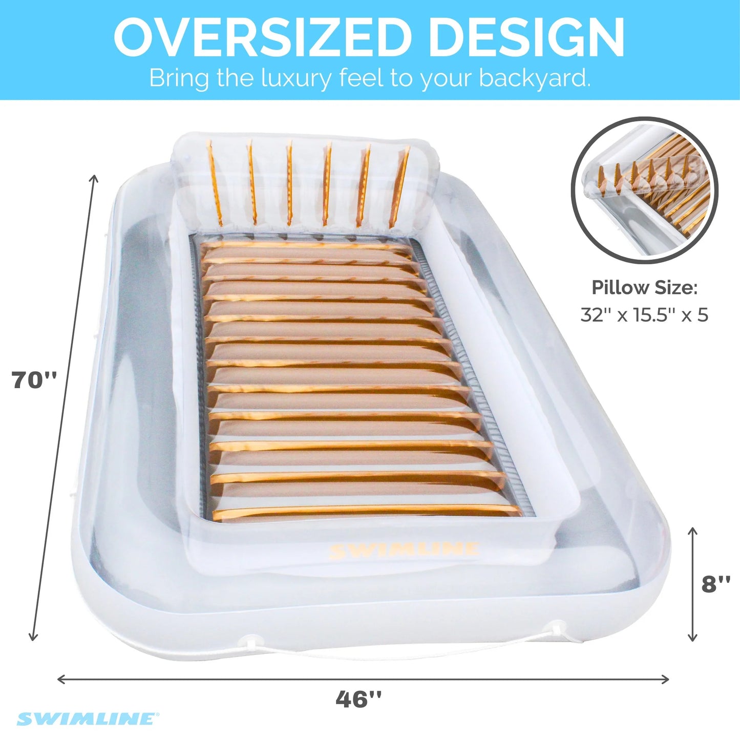 Luxe Edition Inflatable Suntan Tub Pool Lounger, White & Gold