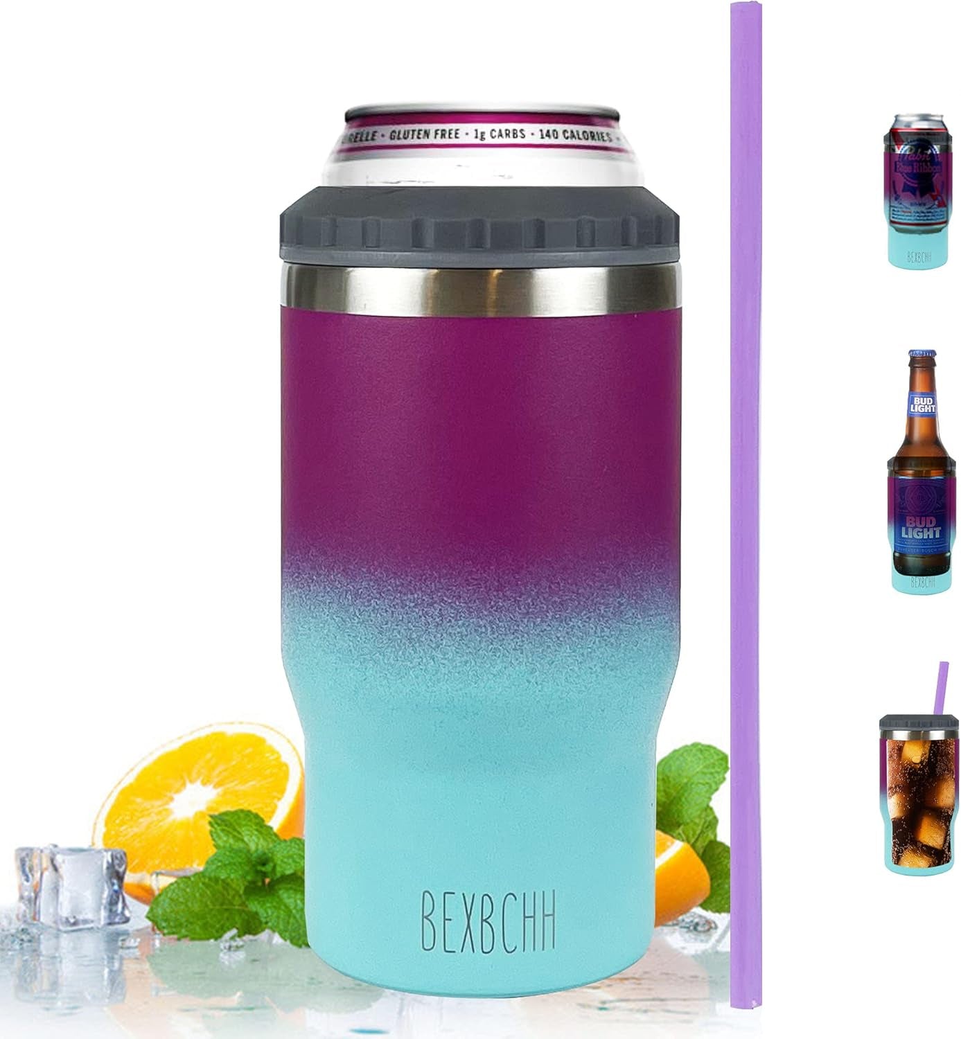 4-In-1 Slim Can Cooler for 12Oz Cans and Beer Bottles,Stainless Steel Double-Wall Insulated Beer Cooler,Universal Beverage Can Holder Keep Drinks Cold,Can Coozie Insulated for Beer, Soda